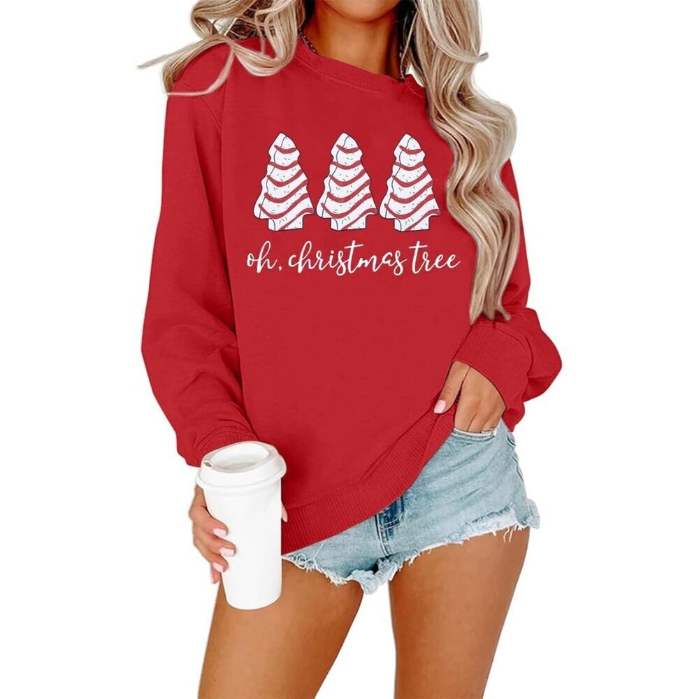 Women Christmas Tree Cake Graphic Sweatshirt Xmas Holiday Pullover